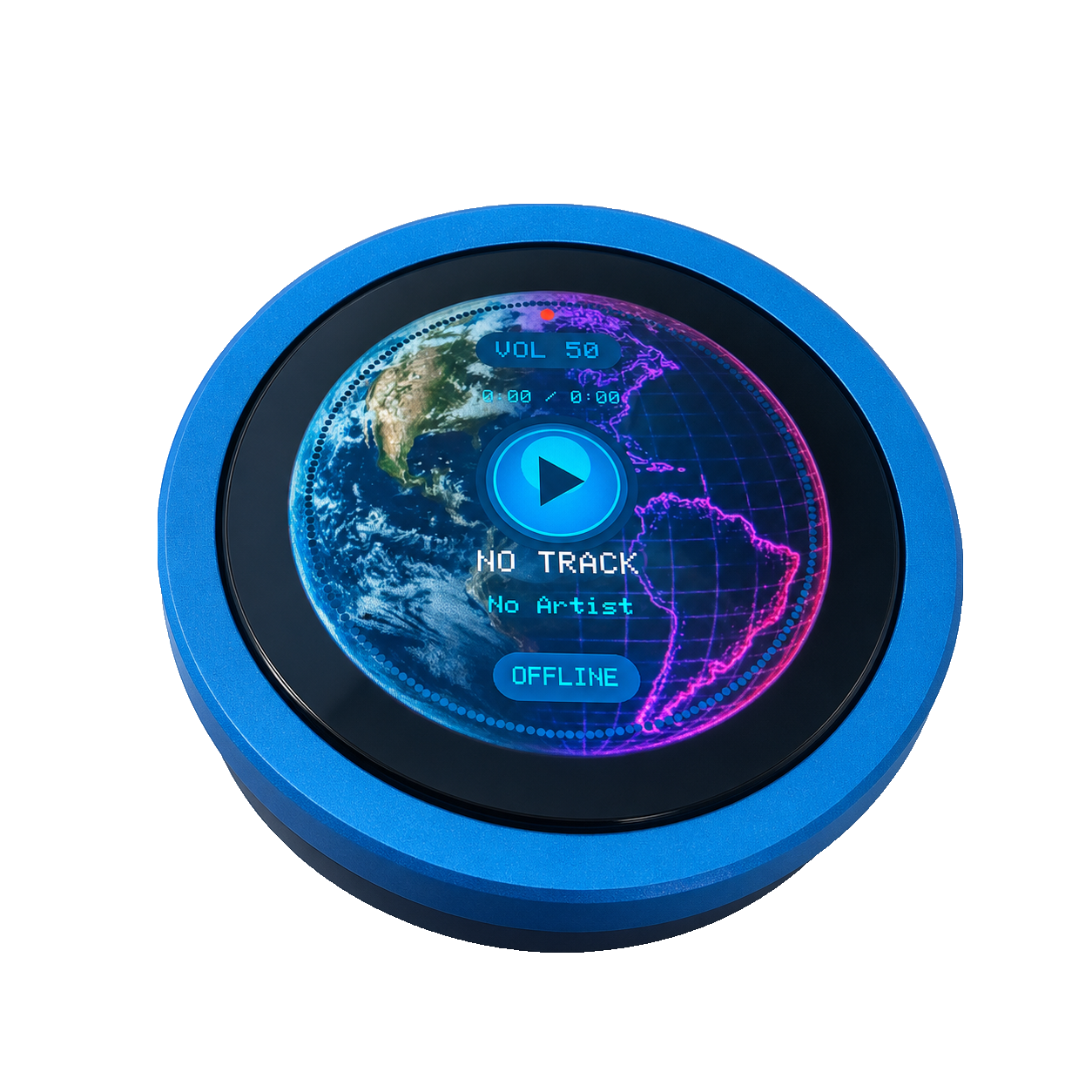 The Moto Knob, its round display showing the now-playing screen